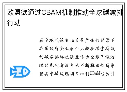 欧盟欲通过CBAM机制推动全球碳减排行动