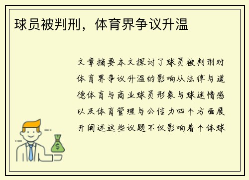 球员被判刑，体育界争议升温