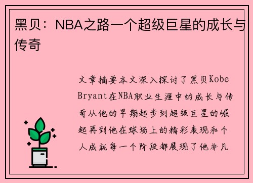 黑贝：NBA之路一个超级巨星的成长与传奇
