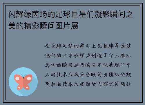 闪耀绿茵场的足球巨星们凝聚瞬间之美的精彩瞬间图片展