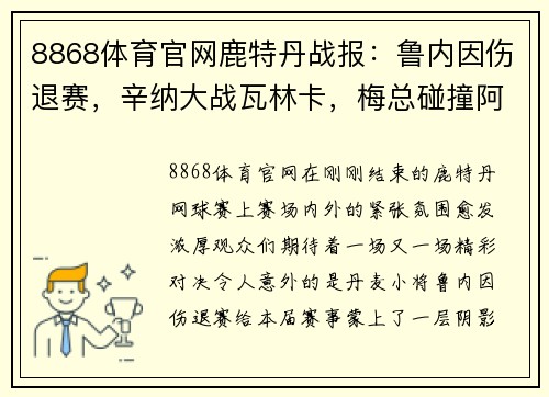 8868体育官网鹿特丹战报：鲁内因伤退赛，辛纳大战瓦林卡，梅总碰撞阿利亚 - 副本
