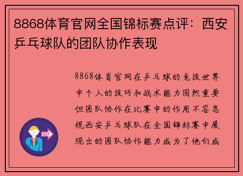 8868体育官网全国锦标赛点评：西安乒乓球队的团队协作表现